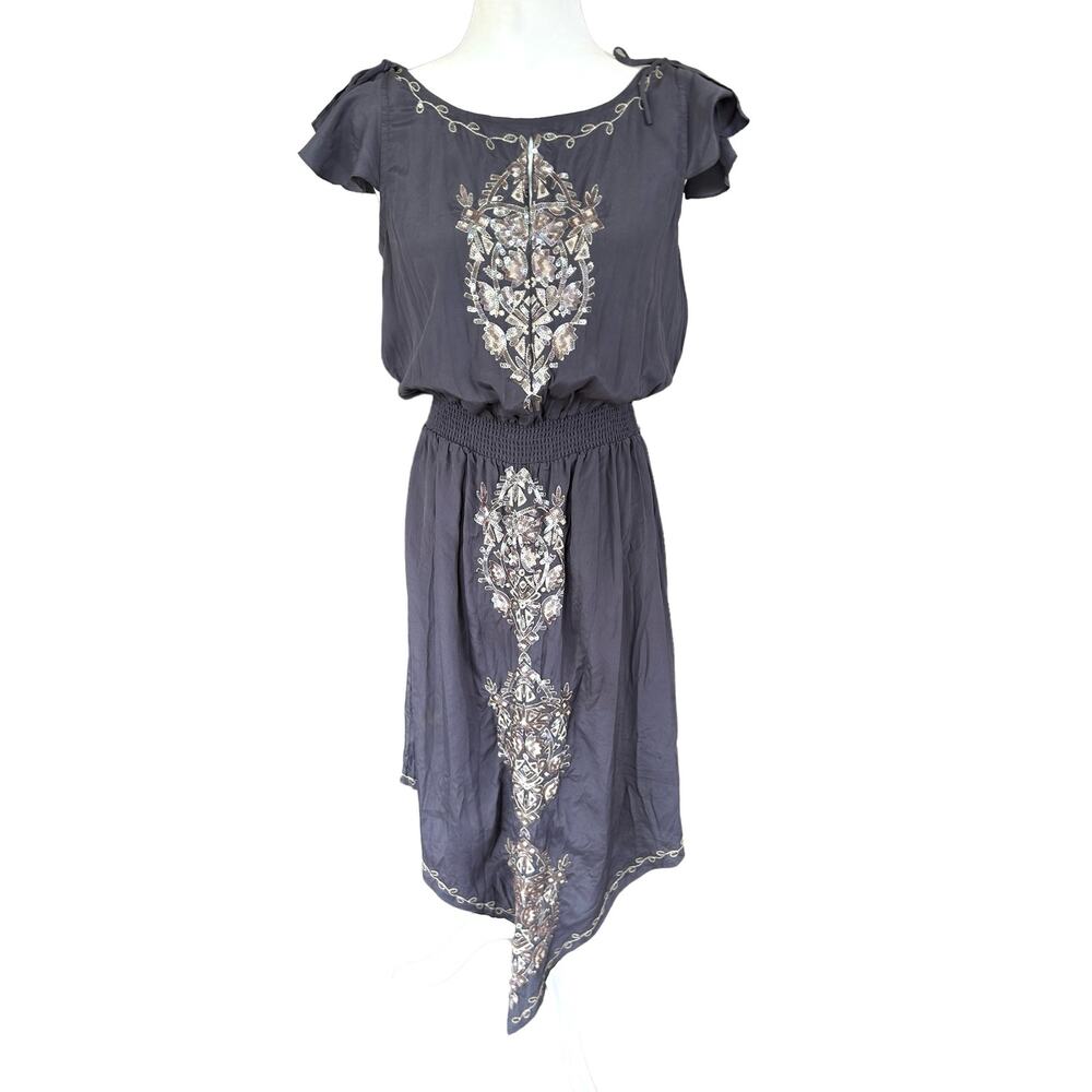 Robbi & Nikki‎ Boho Fairy Dress S Embroidered Sequin Asymmetric Whimsigoth